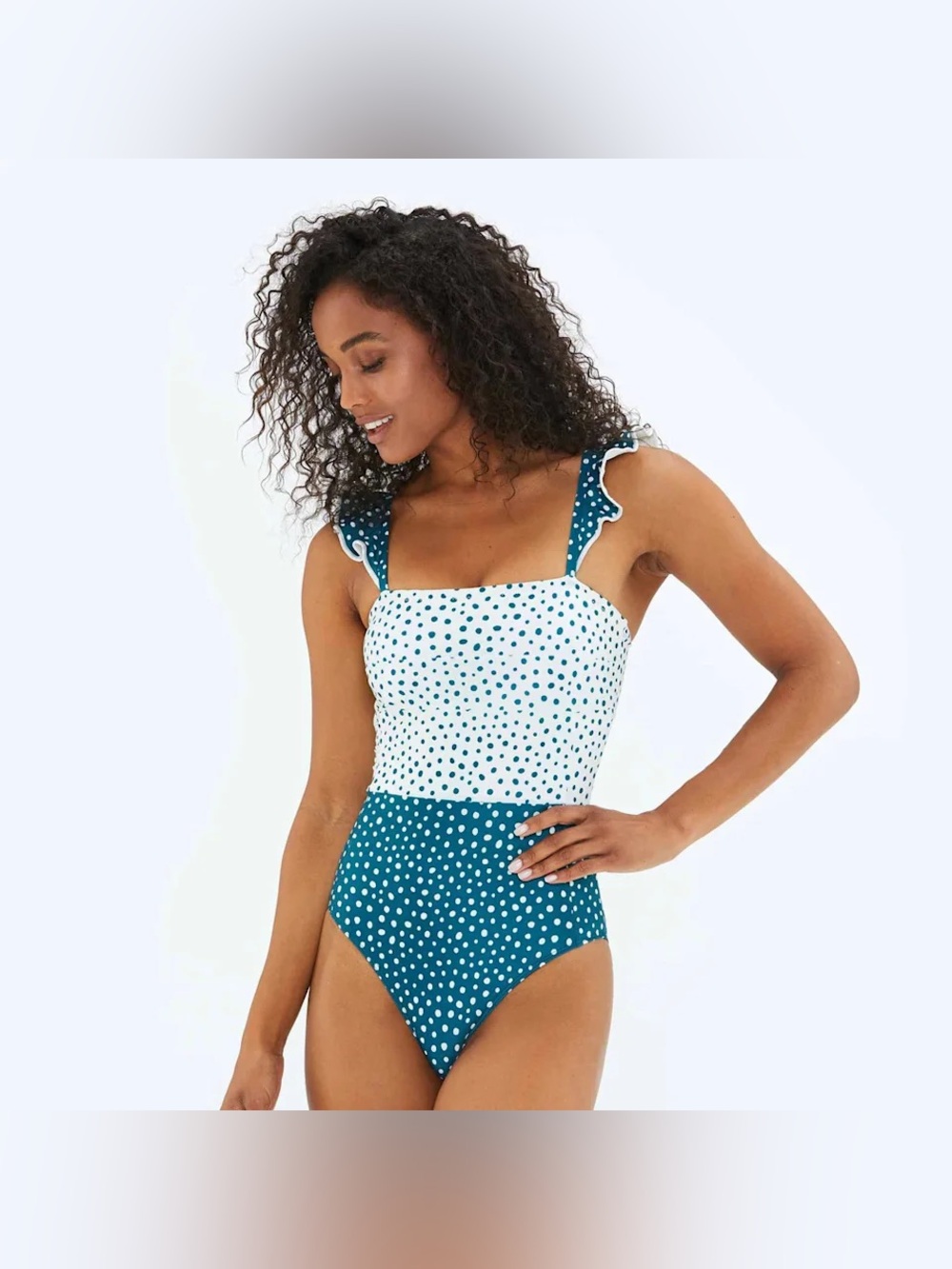 Summersalt The Ruffle Oasis One Piece Swimsuit 4 Seaweed Teal Cream Polka Dot